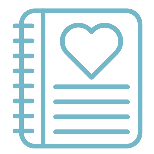 A blue line drawing of a journal